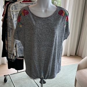 Gray Floral Embroidered Women's Top